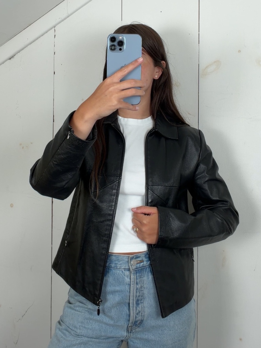Vintage Wilsons Maxima Black Leather Jacket Women’s Medium Fitted Short Zip Up